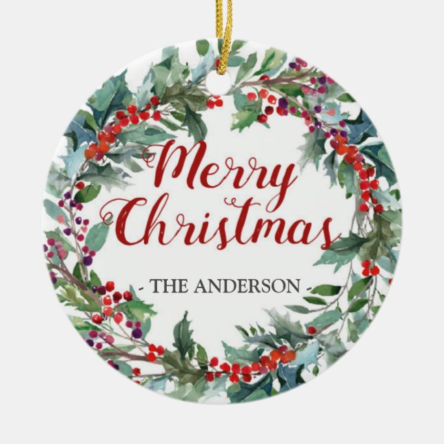 Vintergrön prydnad för julkranfoto julgransprydnad keramik (Framsidan)