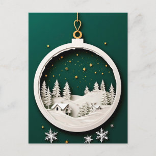 🎄 Vintergrön prydnadsberlock ❄️ Snöflinga Vykort