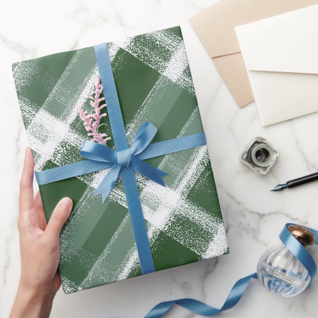 Vintergrön vit julcheck rutmönster presentpapper (Gifting)