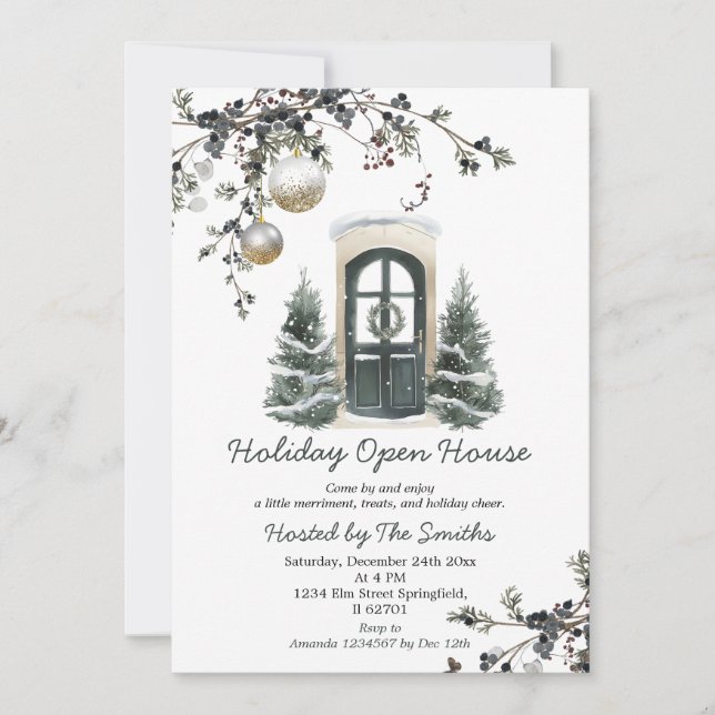 Vintergröna julgranskulor Holiday Open House Inbjudningar (Framsida)