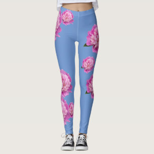 Vintergrönablåttdamasker med rosablommadesign leggings