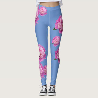 Vintergrönablåttdamasker med rosablommadesign leggings