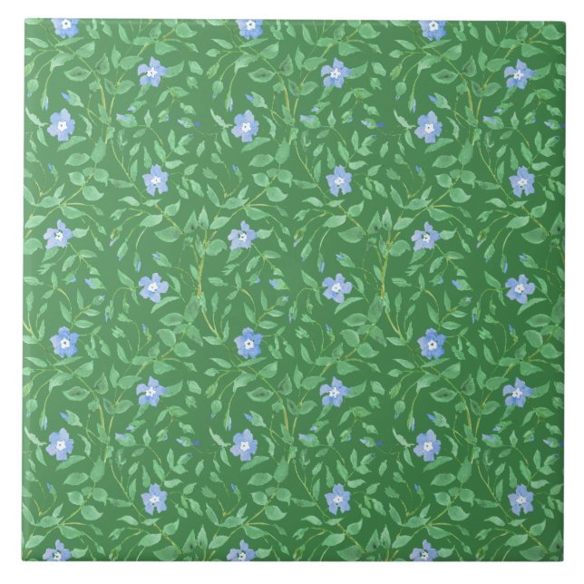 Vintergrönablåttmörk - grön Land-stil blommigt Kakelplatta (Framsidan)