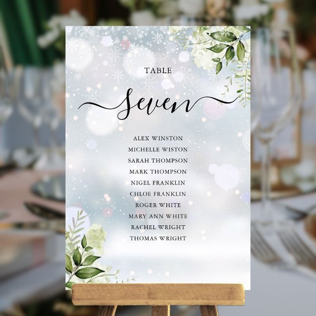 Vintergrönhet Blommig Placeringsplan Bordnummer (Winter Greenery Floral Seating Plan Table Number)