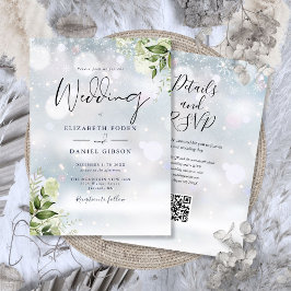 Vintergrönhet Blommig QR-kod Bröllop Inbjudningar