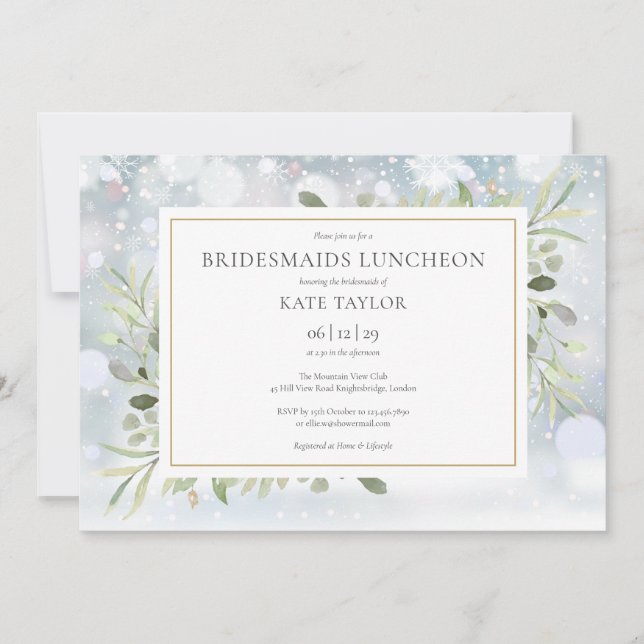 Vintergrönhet Brudtärna Lunchen Inbjudningar (Framsida)