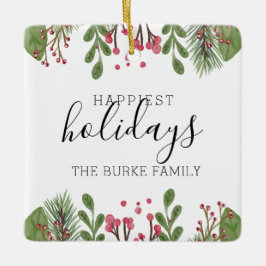 Vintergrönhet Lövverk Foto Julgransprydnad Keramik