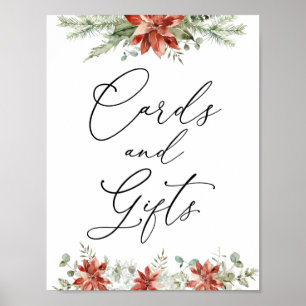 Vintergrönhet Poinsettia Kort och Present Skylt