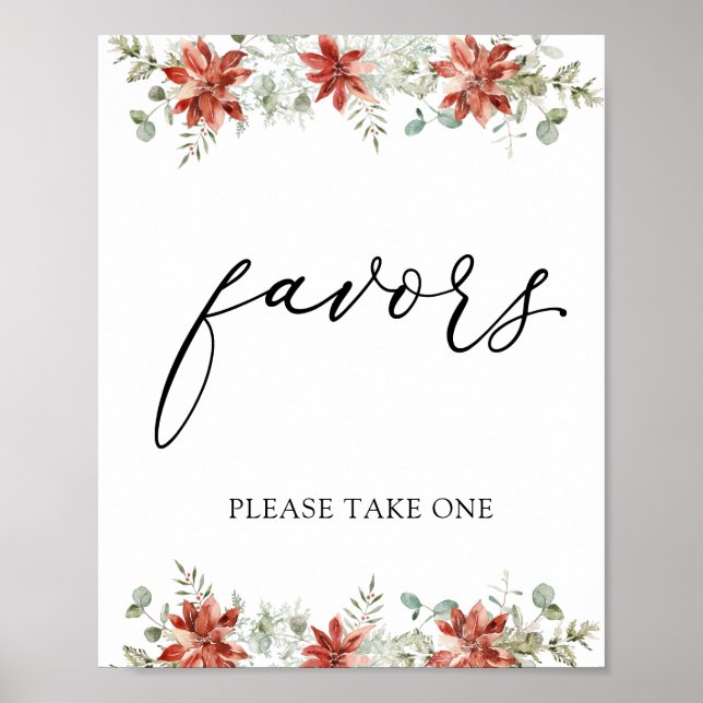 Vintergrönska Poinsettia Presentkortsskylt Poster (Framsidan)