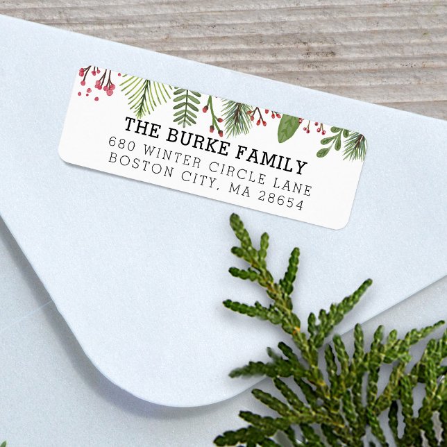 Vintergrönska Returadress Etikett (Winter Greenery Foliage Return Address Label)