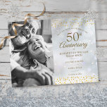 Vintergyllene 50-årsjubileum Spara datumfoto Meddelande Vykort<br><div class="desc">Med delikata guld-hjärtan-konfektyrer på vinterfrostbakgrunden kan du anpassa dig med ditt speciella foto och 50 års gyllene årsdag spara datuminformationen i chic. Designad av Thisisnotme©</div>