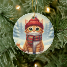 Vinterhalsduk Katt Jul Katt med Plaid Halsduk Julgransprydnad Keramik