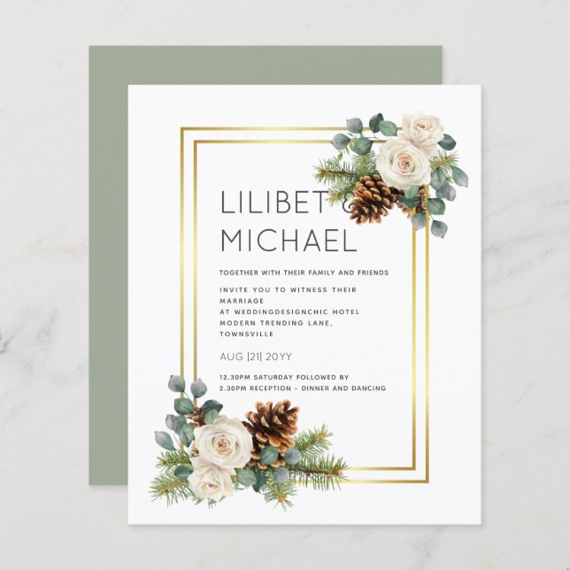 VINTERHÄLSNINGSBUDGET Vita rosor guld damm blå (Fram/baksida)