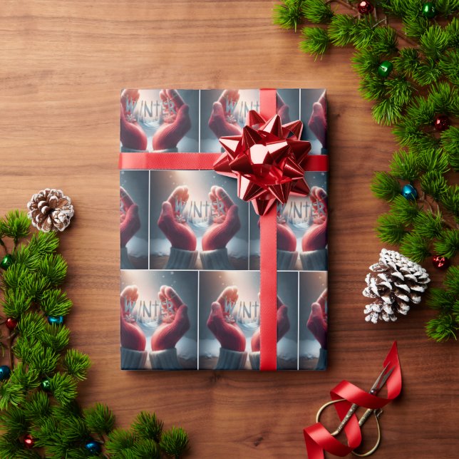 Vinterhandskar med snöflingor presentpapper (Julgåva)