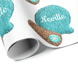 Vinterhandske söt snöflinga blå brun ullig presentpapper