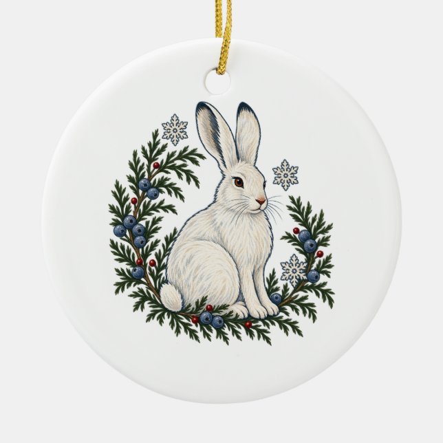 Vinterhare och enbäumsprydnad julgransprydnad keramik (Framsidan)