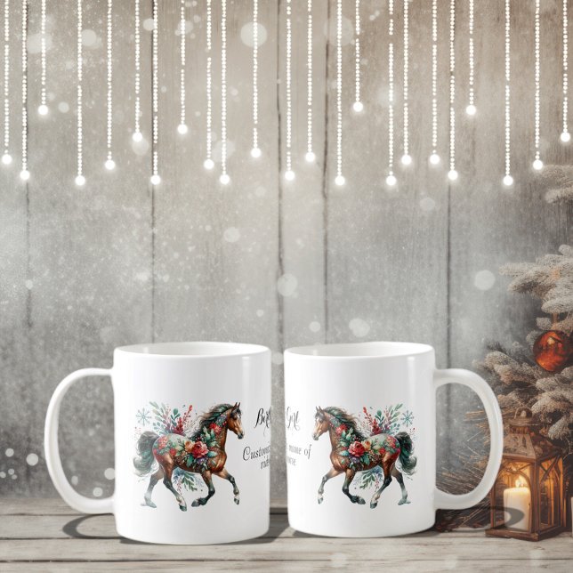 Vinterhäst med blommor kaffemugg (Enjoy this Festive Christmas design! Customize with your favorite holiday event or greeting. )