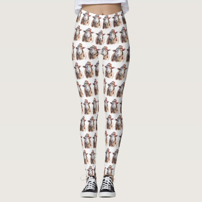 Vinterhatt Jul Får Upprepande Mönster Leggings (Framsida)
