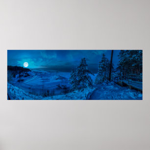 Vinterhavet kusten i månljus poster