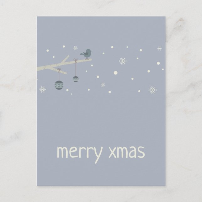 Vinterhelgdagar träd robin (tecknad) vykort (Framsida)