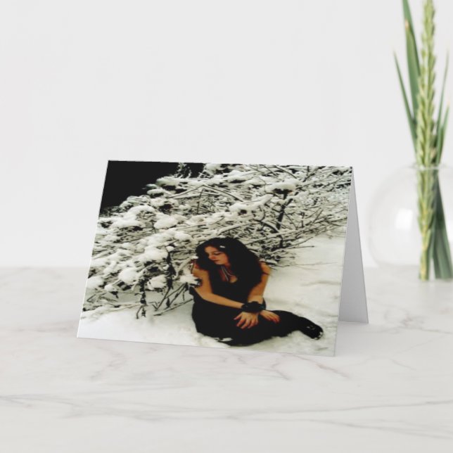 Vinterhelgdagkort: "Snöträd med flickan ", Helgkort (Framsida)