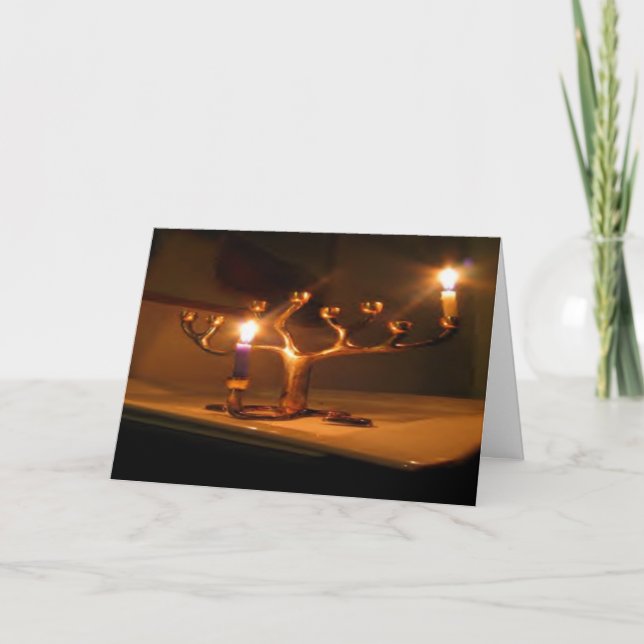 Vinterhelgdagkort: "tända menoran ", helgkort (Framsida)