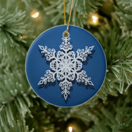 Vinterhimmel Snöflinga — Klassisk Vit på Blå Julgransprydnad Keramik