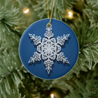 Vinterhimmel Snöflinga — Klassisk Vit på Blå Julgransprydnad Keramik