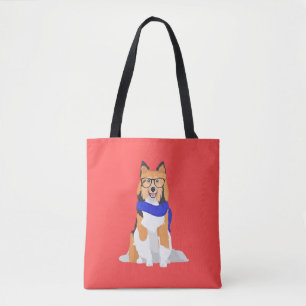 VinterHipsterShetland Sheepdog med blåttsjalen Tygkasse