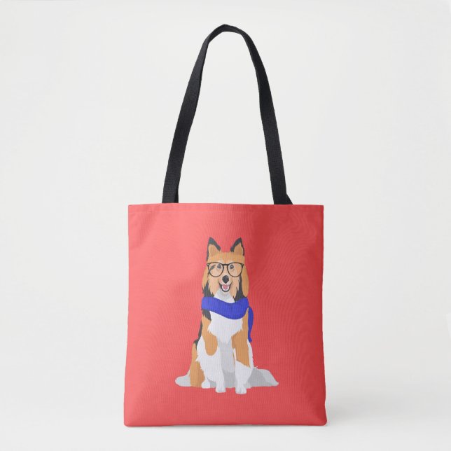 VinterHipsterShetland Sheepdog med blåttsjalen Tygkasse (Framsida)