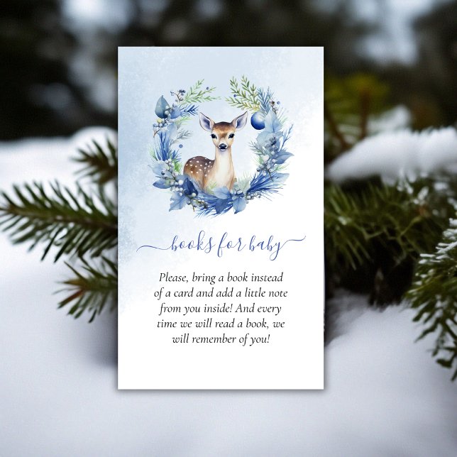 Vinterhjort Baby Shower Böcker för Bebis Tilläggskort (Winter Deer Baby Shower Books for Baby Enclosure Card)