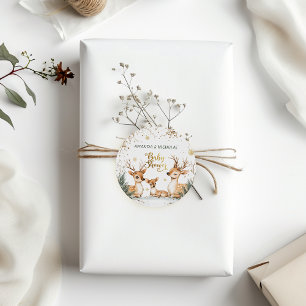 Vinterhjort Babyshower Runt Klistermärke