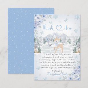 Vinterhjort Blå Snöflinga Baby Shower Tack Kort