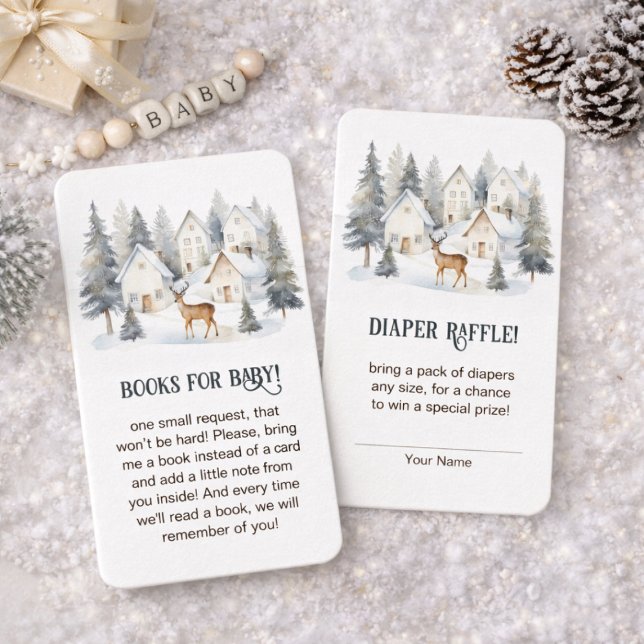 Vinterhjort i by Baby Shower Böcker för bebis Tilläggskort (Winter Deer in Village Baby Shower Books for Baby Enclosure Card)
