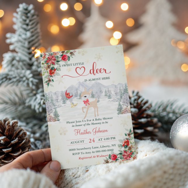 Vinterhjort Julsnöflinga Baby Shower  Inbjudningar (Skapare uppladdad)