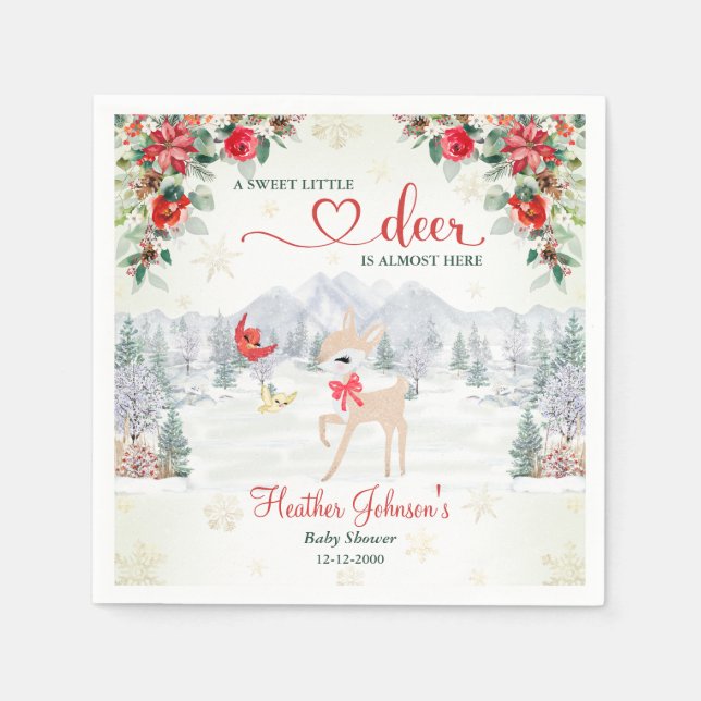 Vinterhjort Julsnöflinga Baby Shower  Pappersservett (Framsidan)