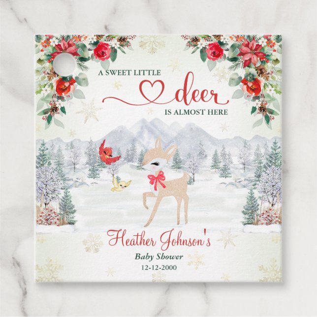 Vinterhjort Julsnöflinga Bebisshower  Gåvor Etiketter (Framsida)