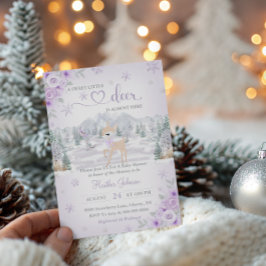 Vinterhjort Lila Snöflinga Baby Shower Inbjudningar
