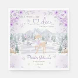 Vinterhjort Lila Snöflinga Baby Shower Pappersservett
