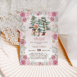 Vinterhjort Oh Tjej Blommig Baby Tjej Bebis Duscha Inbjudningar