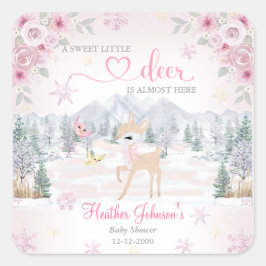 Vinterhjort Rosa Snöflinga Baby Shower Fyrkantigt Klistermärke