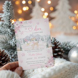 Vinterhjort Rosa Snöflinga Baby Shower Inbjudningar