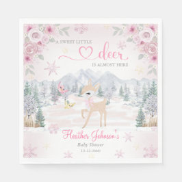 Vinterhjort Rosa Snöflinga Baby Shower Pappersservett
