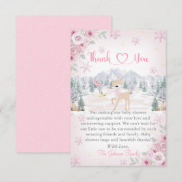 Vinterhjort Rosa Snöflinga Baby Shower Tack Kort