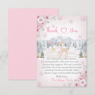 Vinterhjort Rosa Snöflinga Baby Shower Tack Kort