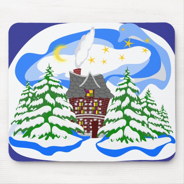 Vinterhus i skogen musmatta (Framsidan)