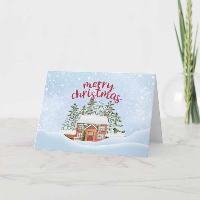 Vinterhus Snöig God Jul Helgkort (Framsida)
