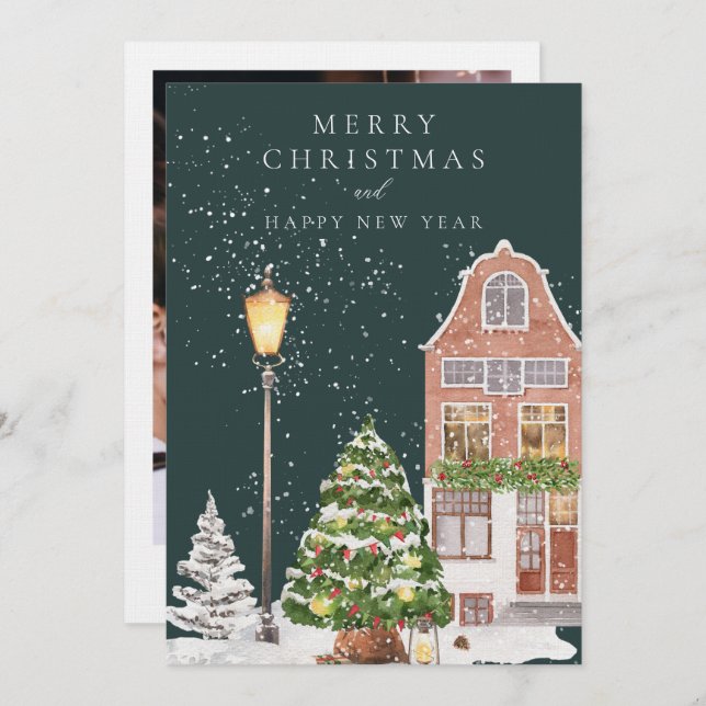 Vinterhusfotojulkort Inbjudningar (Fram/baksida)