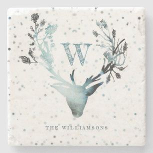 Vinterhuvud Silver Blue Monogram jul Stenunderlägg