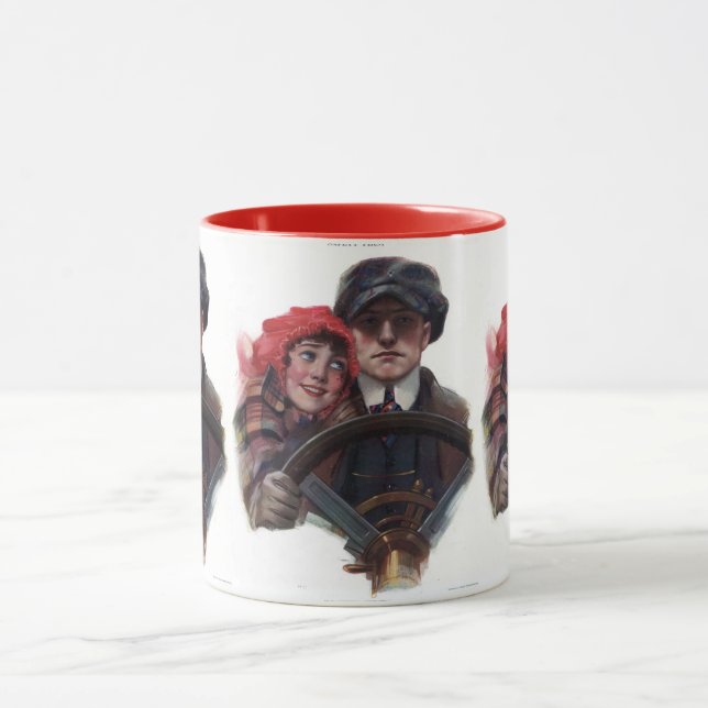 Vinterillustration av klassisk romantisk vintage i mugg (Center)